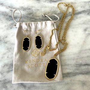 Kendra Scott Elle Black & Gold Earrings and Rae Necklace with bag-  like NEW!